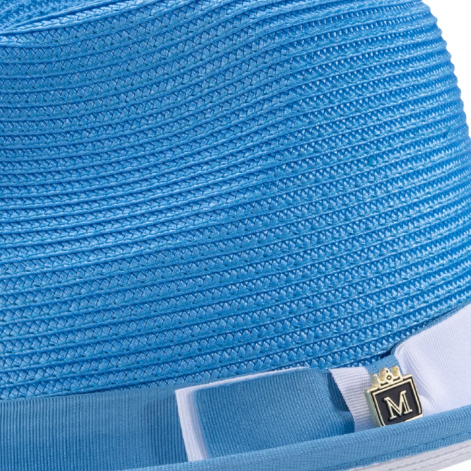 aqua white braided stingy brim fedora hat