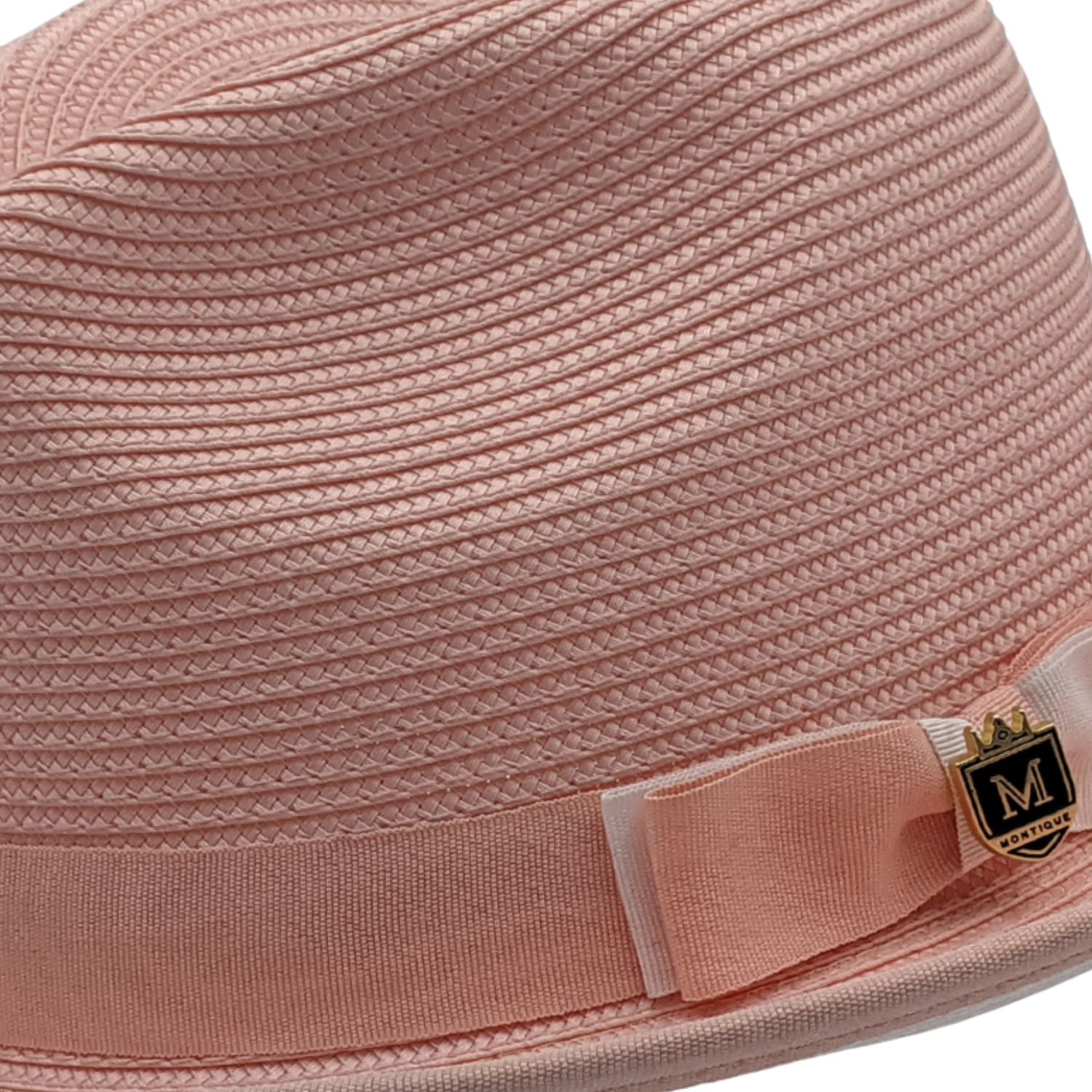 braided pinch crown fedora hat peach white band