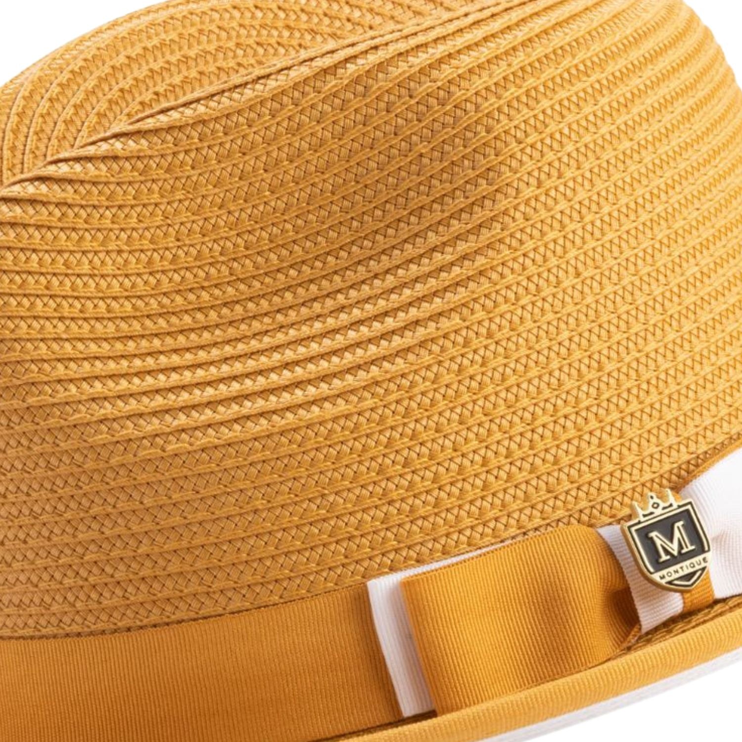 braided pinch crown fedora hat gold white band