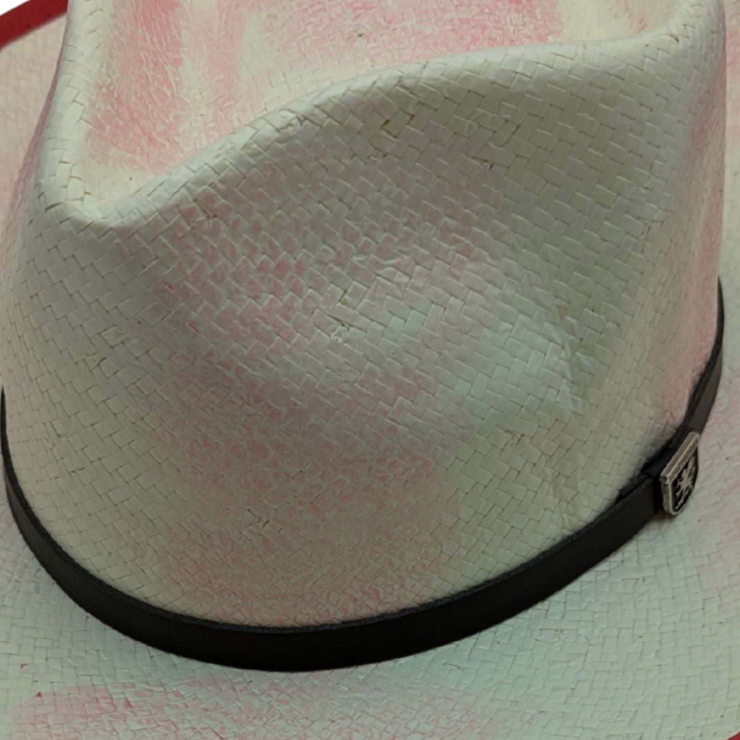 Side view ivory fedora hat with 3 inch brim and leather band