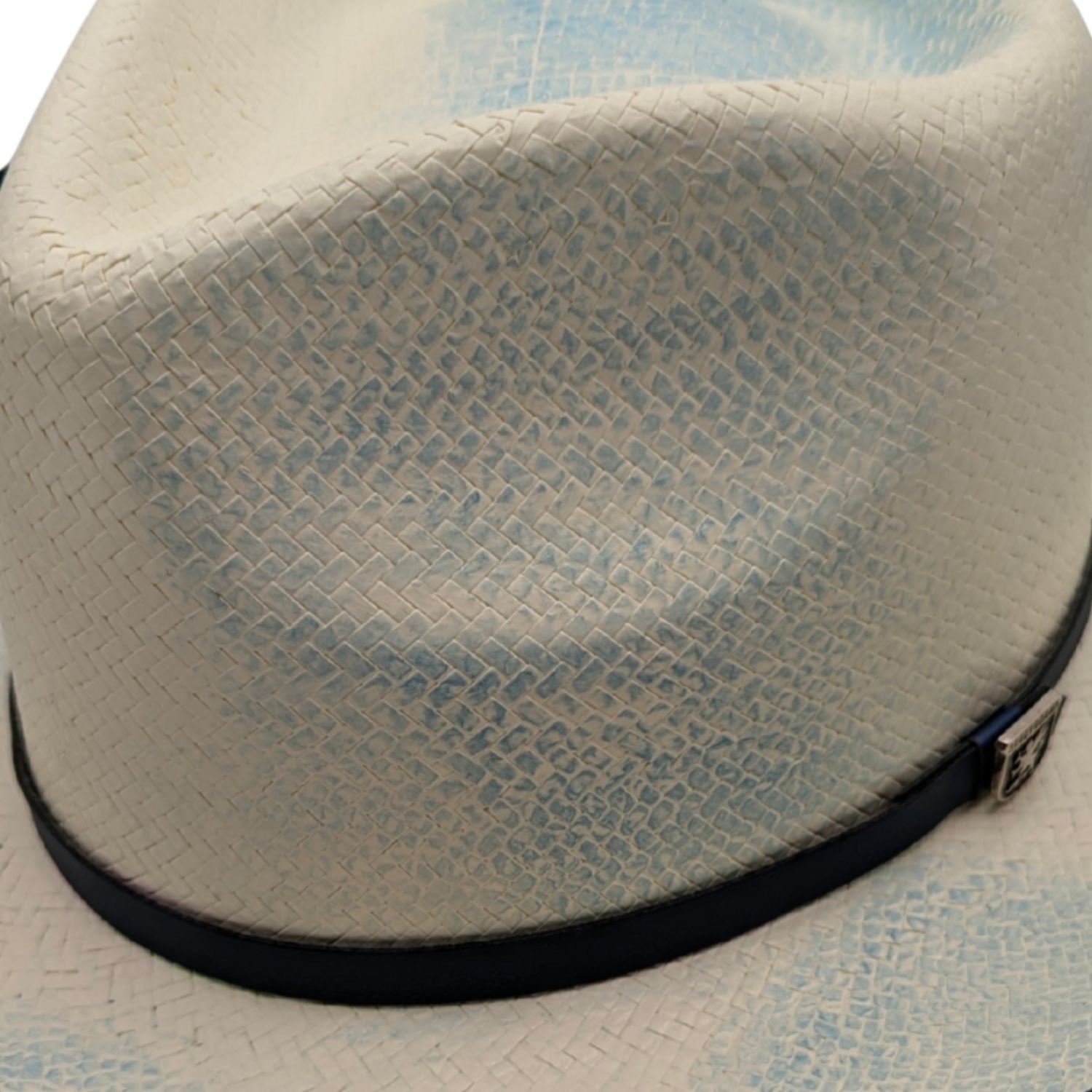 Side view natural straw fedora hat with 3 inch brim
