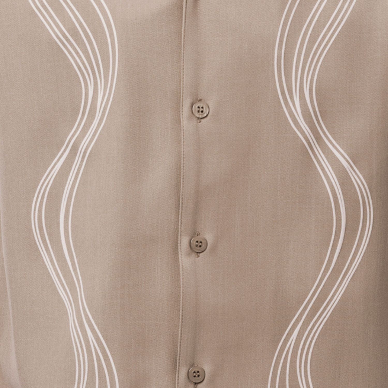 Khaki polyester men's walking suit short sleeve showing tonal wavy puff panel detail on shirt