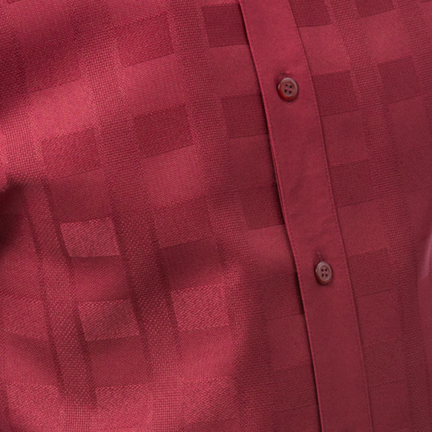 Close-up of burgundy walking suit shirt showing the detailed textured tone-on-tone weave pattern.