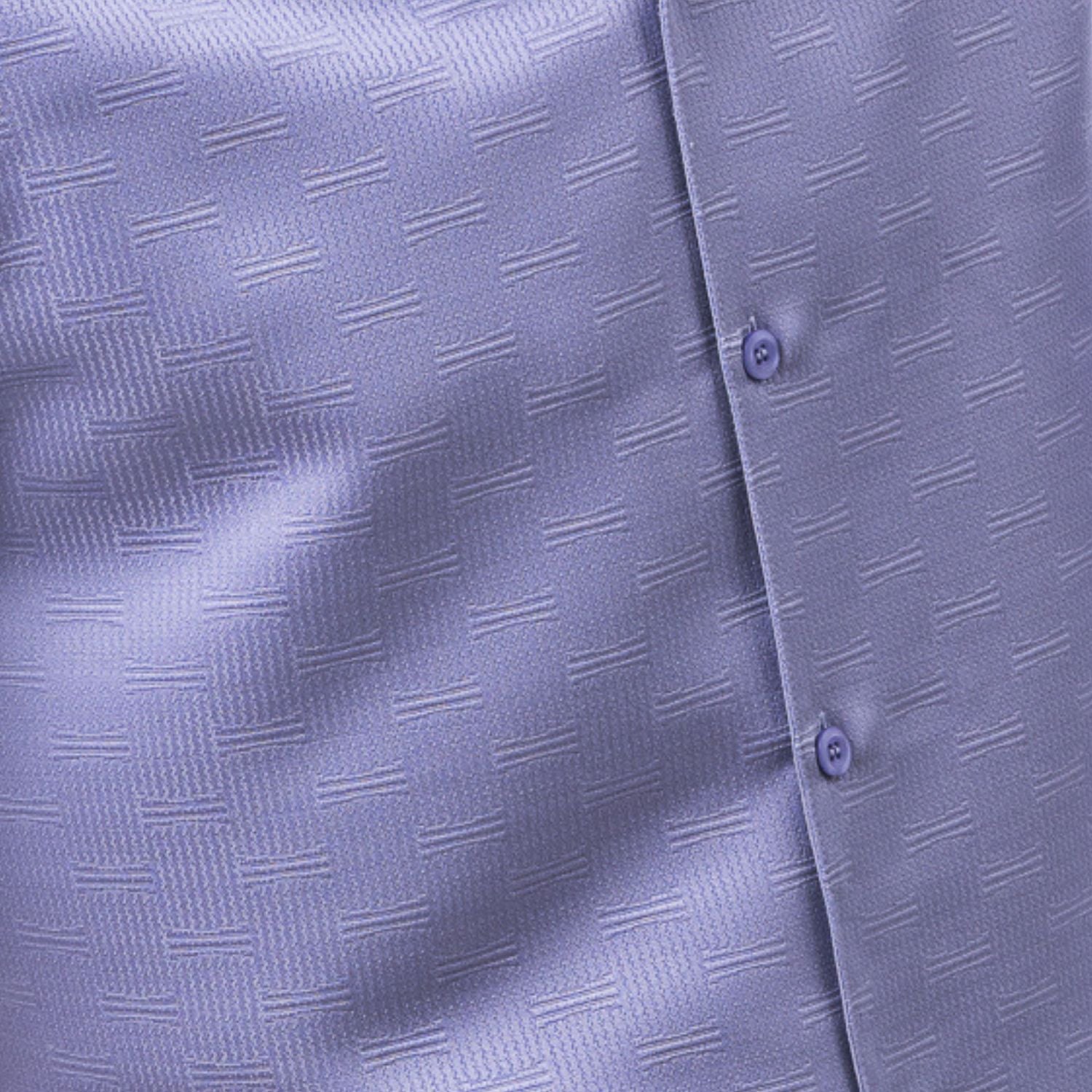 Close-up of lilac men's walking suit shirt showing the detailed tonal geometric woven texture.