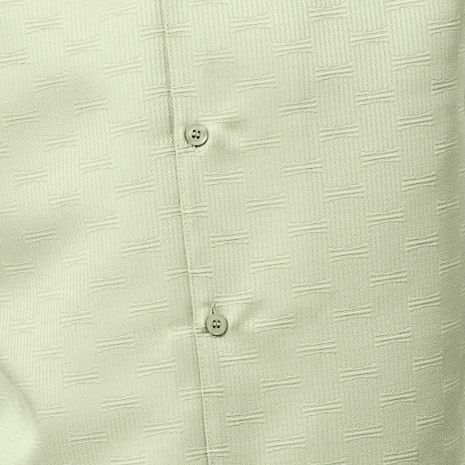 Close-up of mint men's walking suit shirt showing the detailed tonal geometric woven texture.