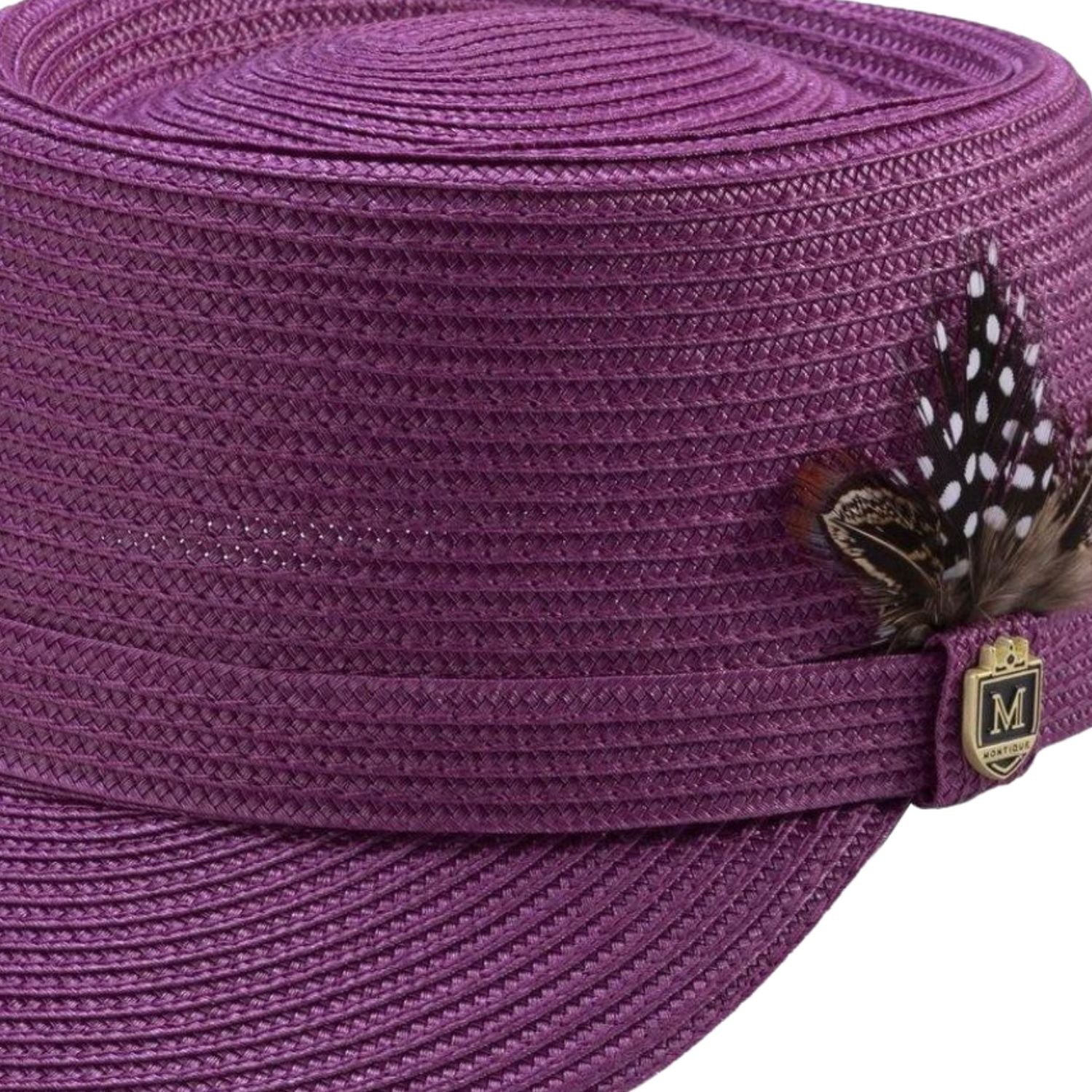Side profile of the dusty rose Eleganza Collection legionnaire hat showing the structured crown and braided texture.
