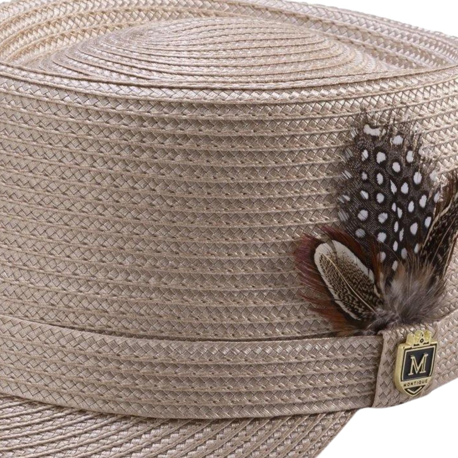 Side profile of the beige Eleganza Collection legionnaire hat showing the structured crown and braided texture.