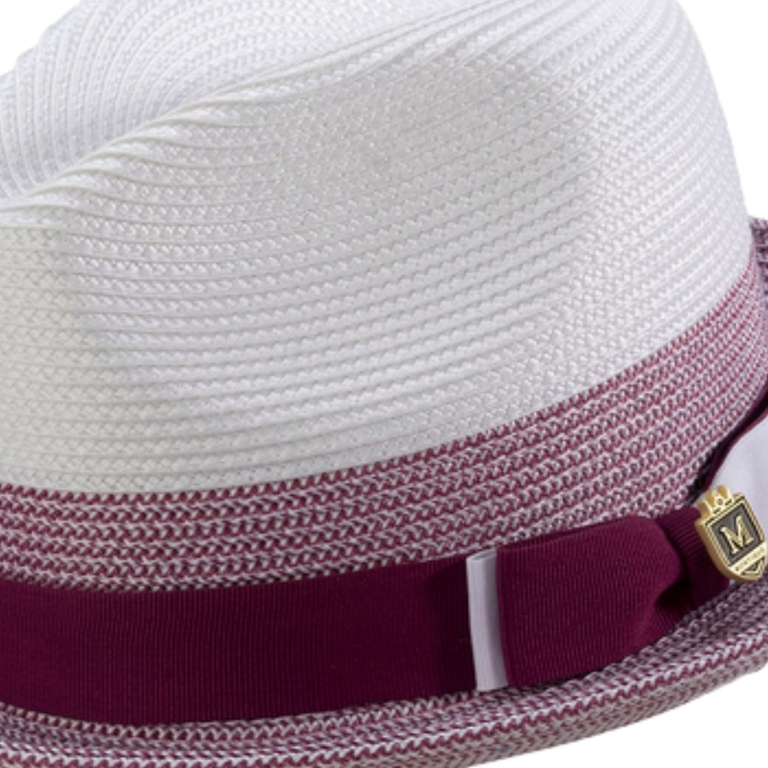 Close-up profile of the Urbaneer Collection Dusty Rose fedora showing the 2-inch stingy brim and braided texture.