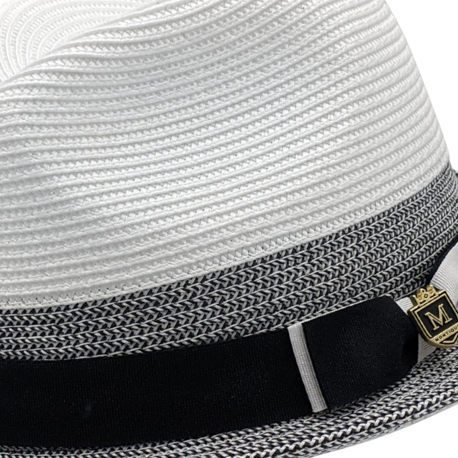 Close-up profile of the Urbaneer Collection Black fedora showing the 2-inch stingy brim and braided texture.