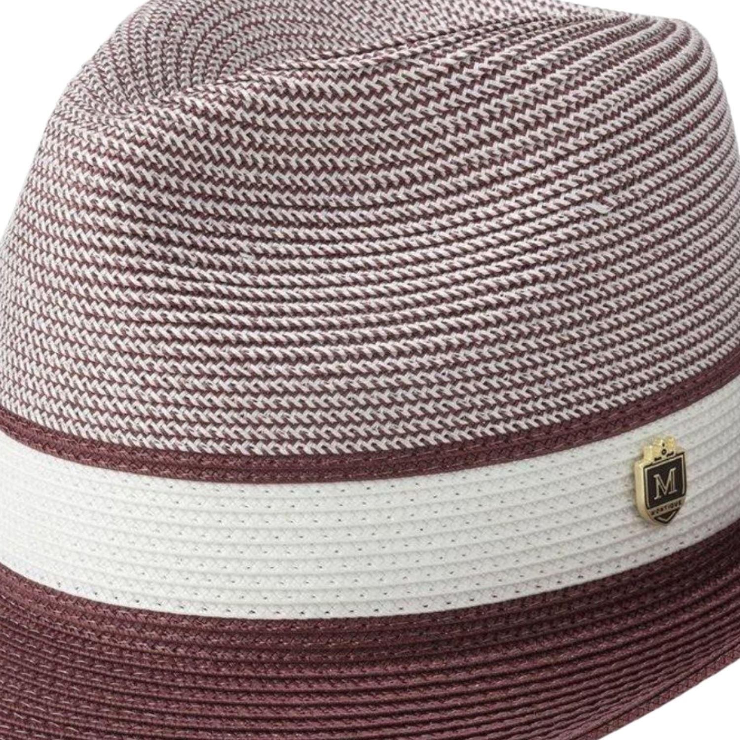 Side view cognac fedora hat with braided crown and ribbon band