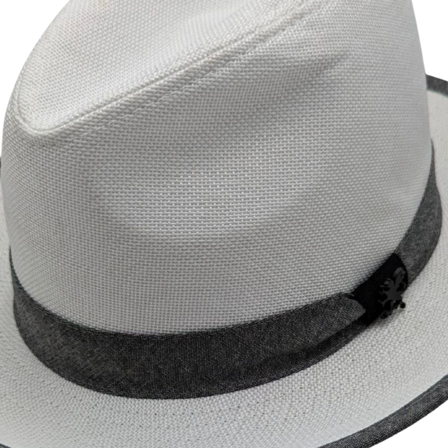 Side view ivory fedora showing olive band detail