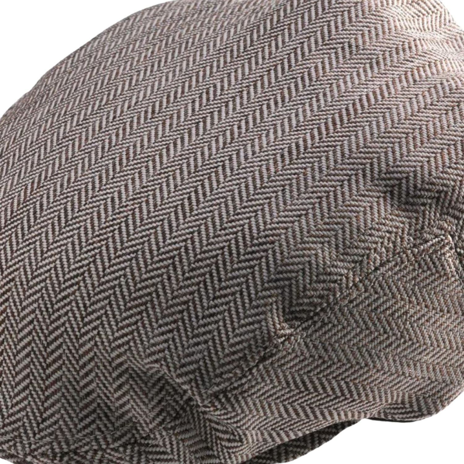 taupe herringbone ivy cap side texture close up