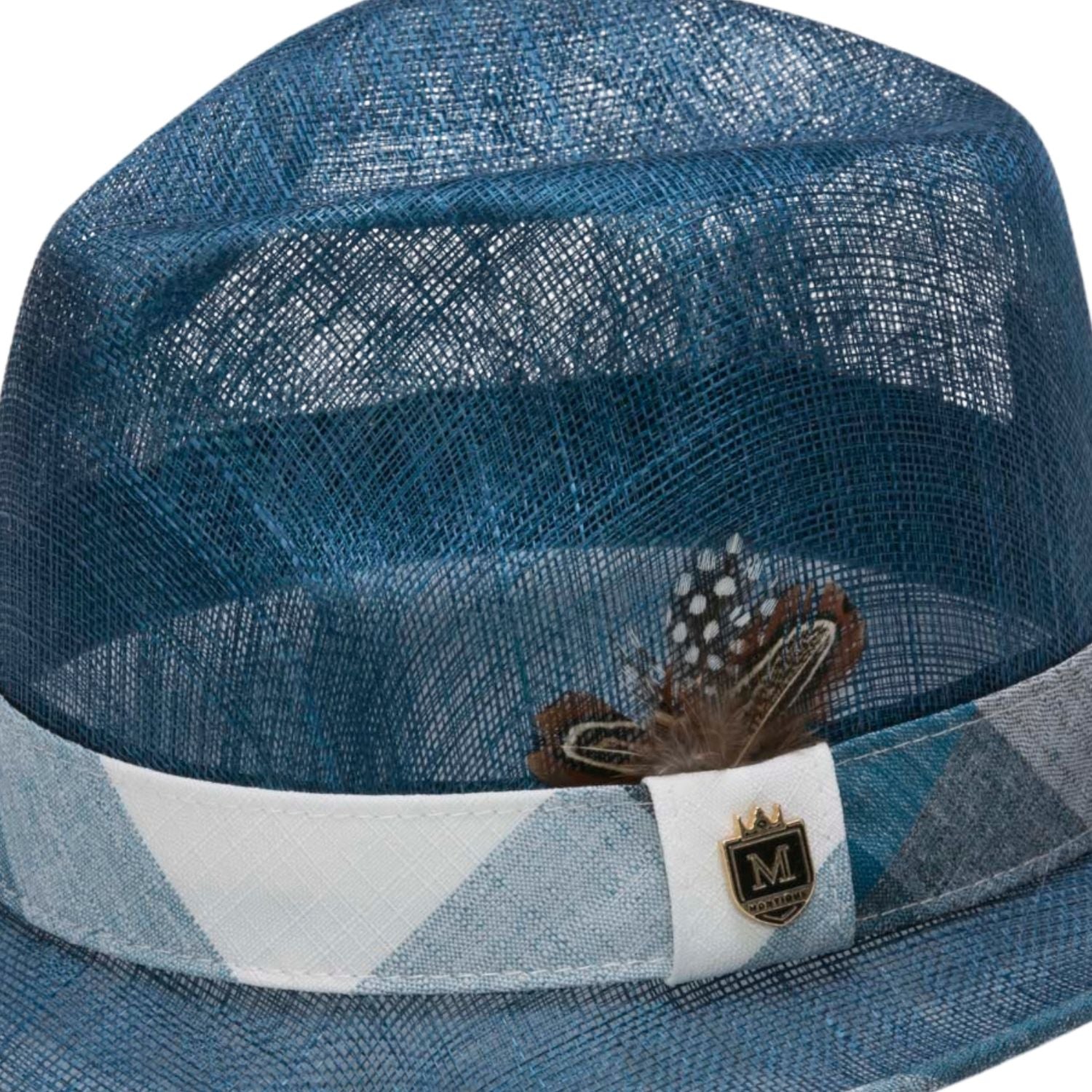 side view fedora with plaid brim edging and band
