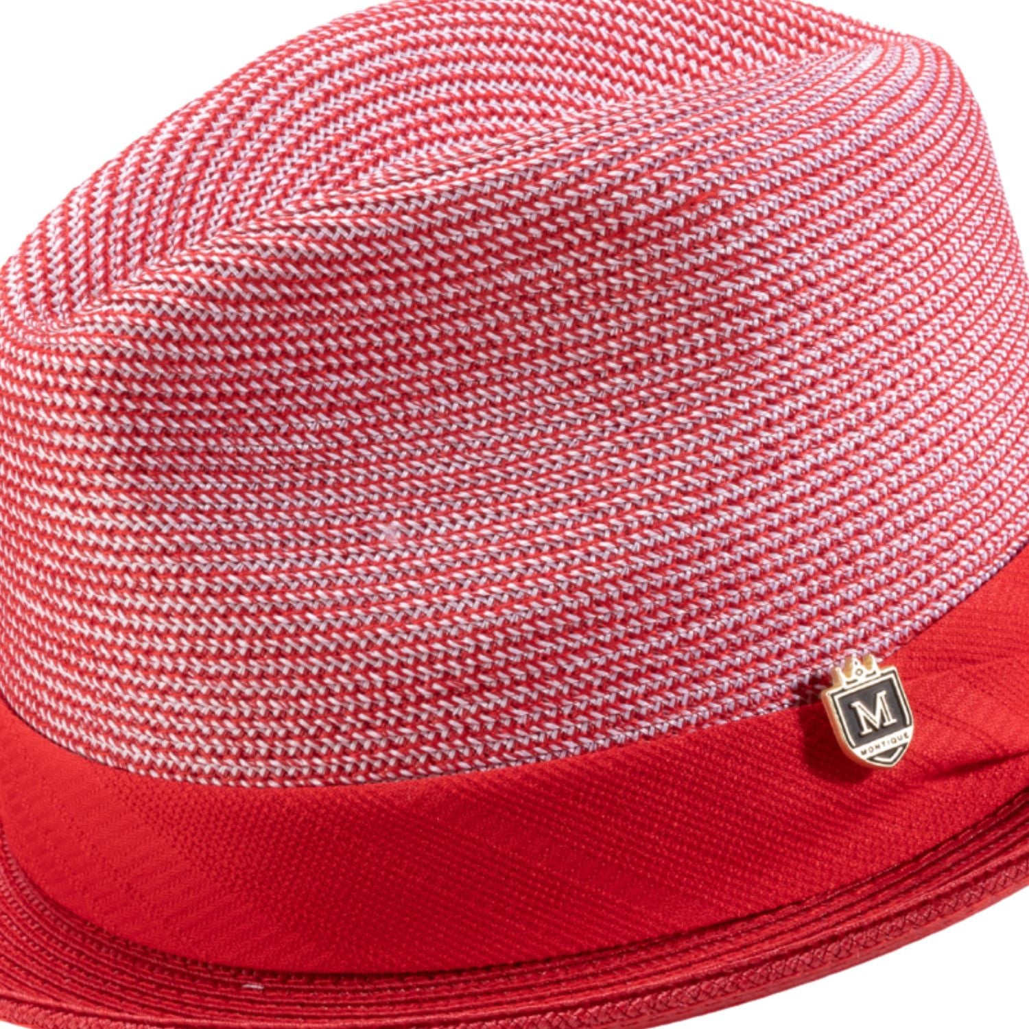 close up braided texture red fedora