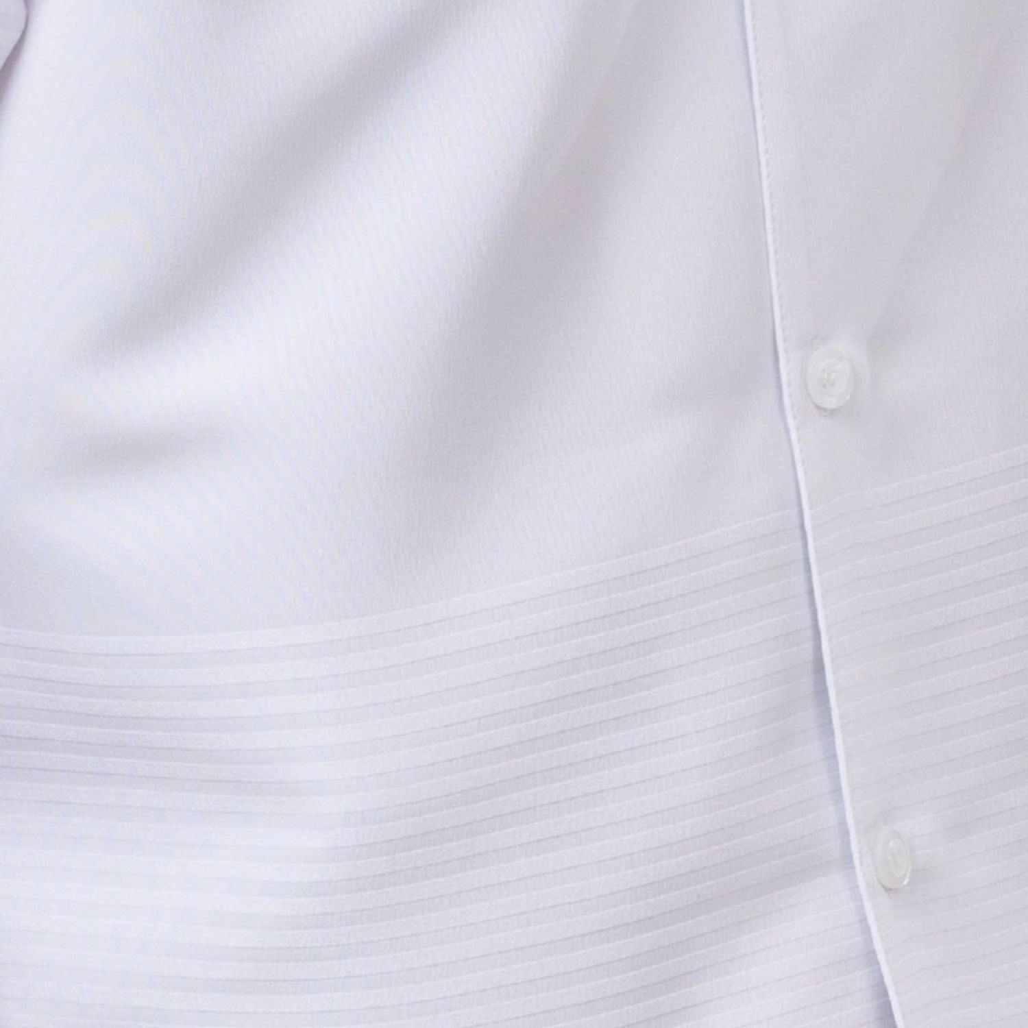 Close-up of the white tone-on-tone horizontal stripe texture on the refined polyester walking suit.
