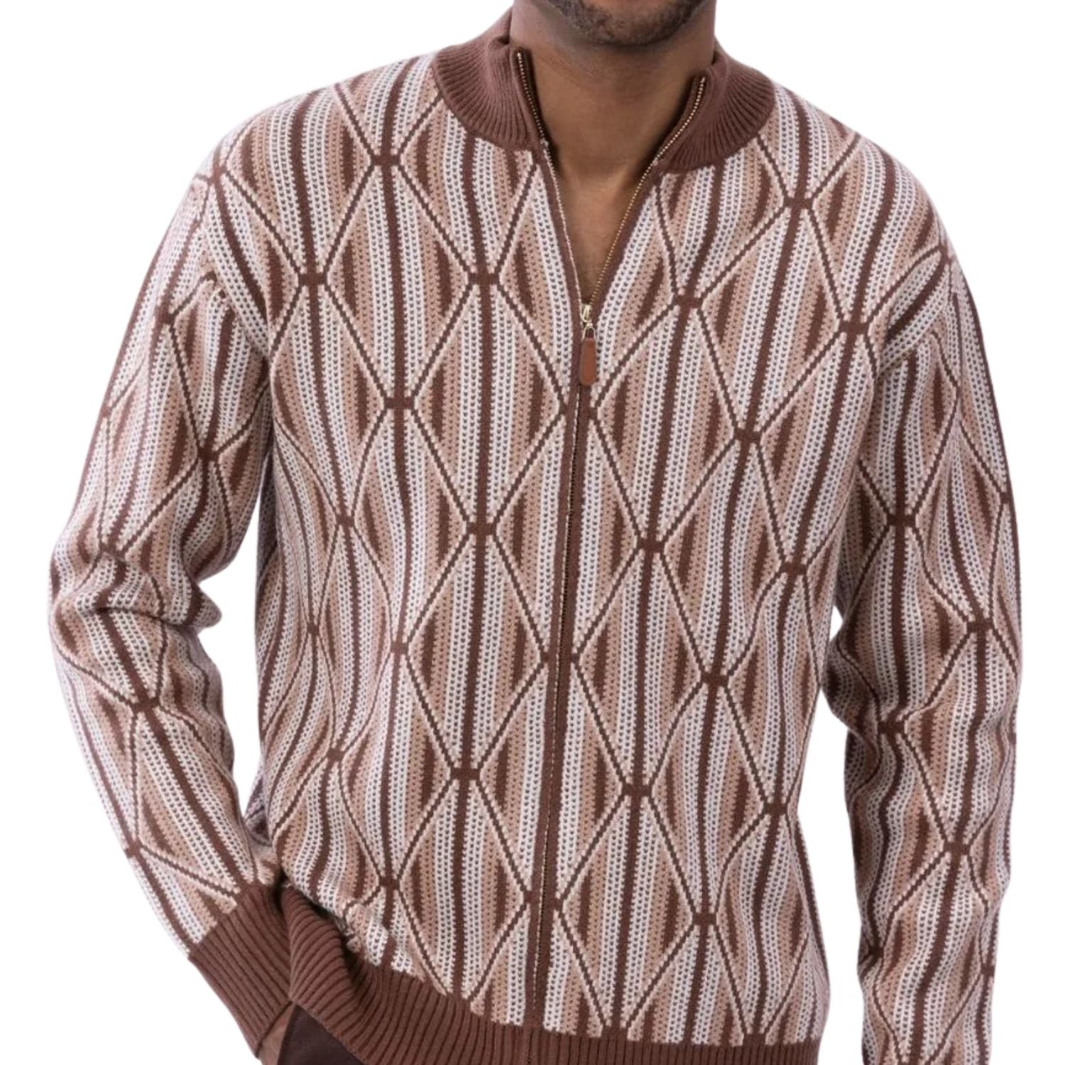 close up brown geometric diamond knit sweater texture