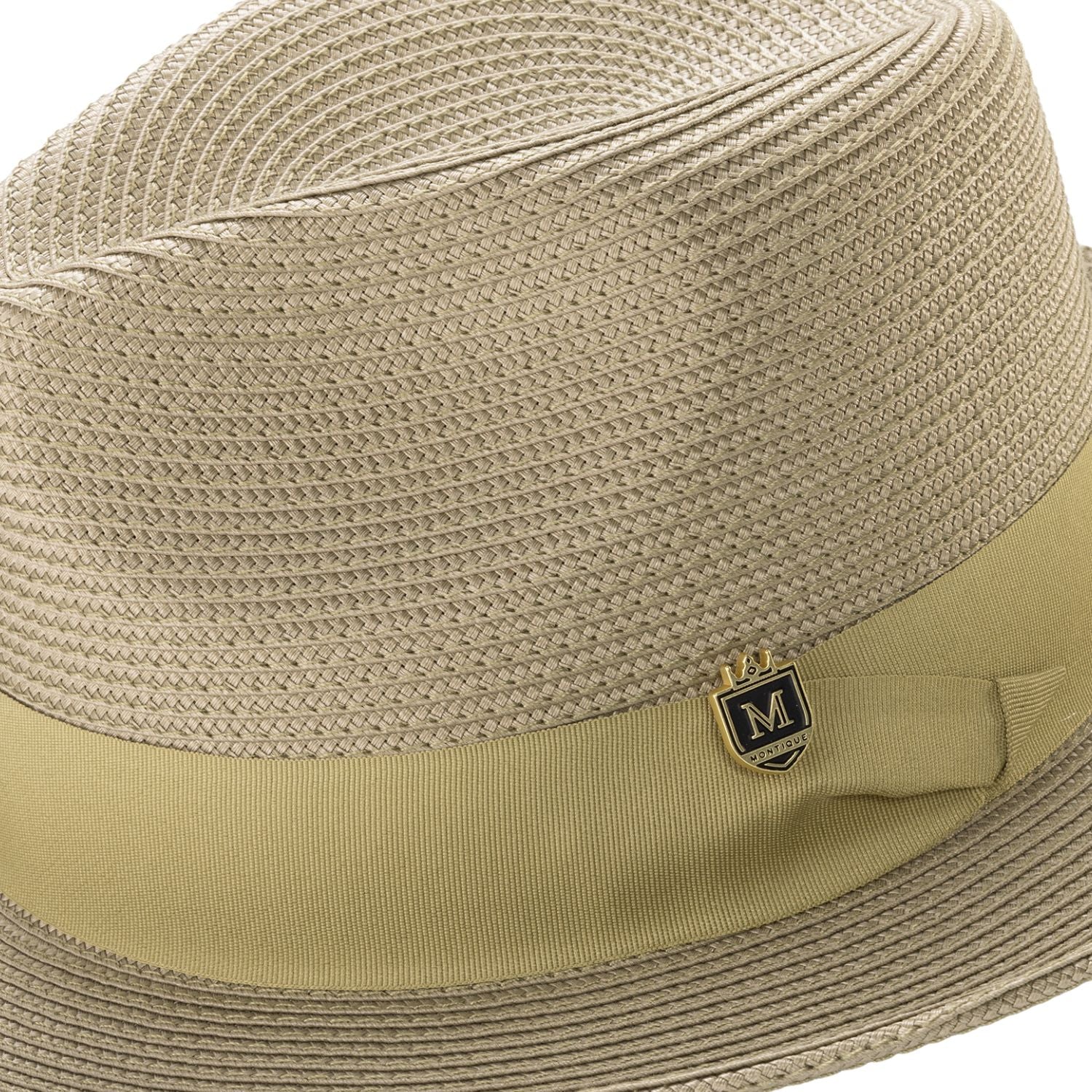 montique olive braided fedora hat with 2.5 inch wide brim