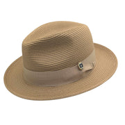 Khaki Braided Wide Brim Pinch Crown Fedora Hat with Matching Grosgrain Ribbon