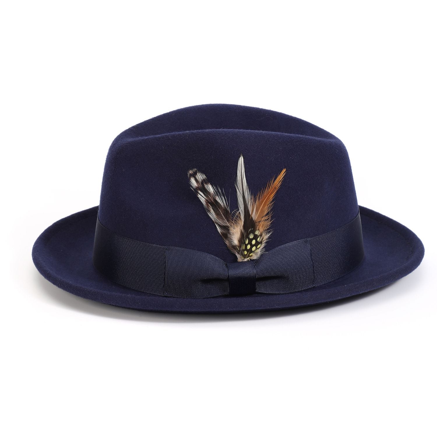 navy crushable wool felt fedora hat with grosgrain ribbon band