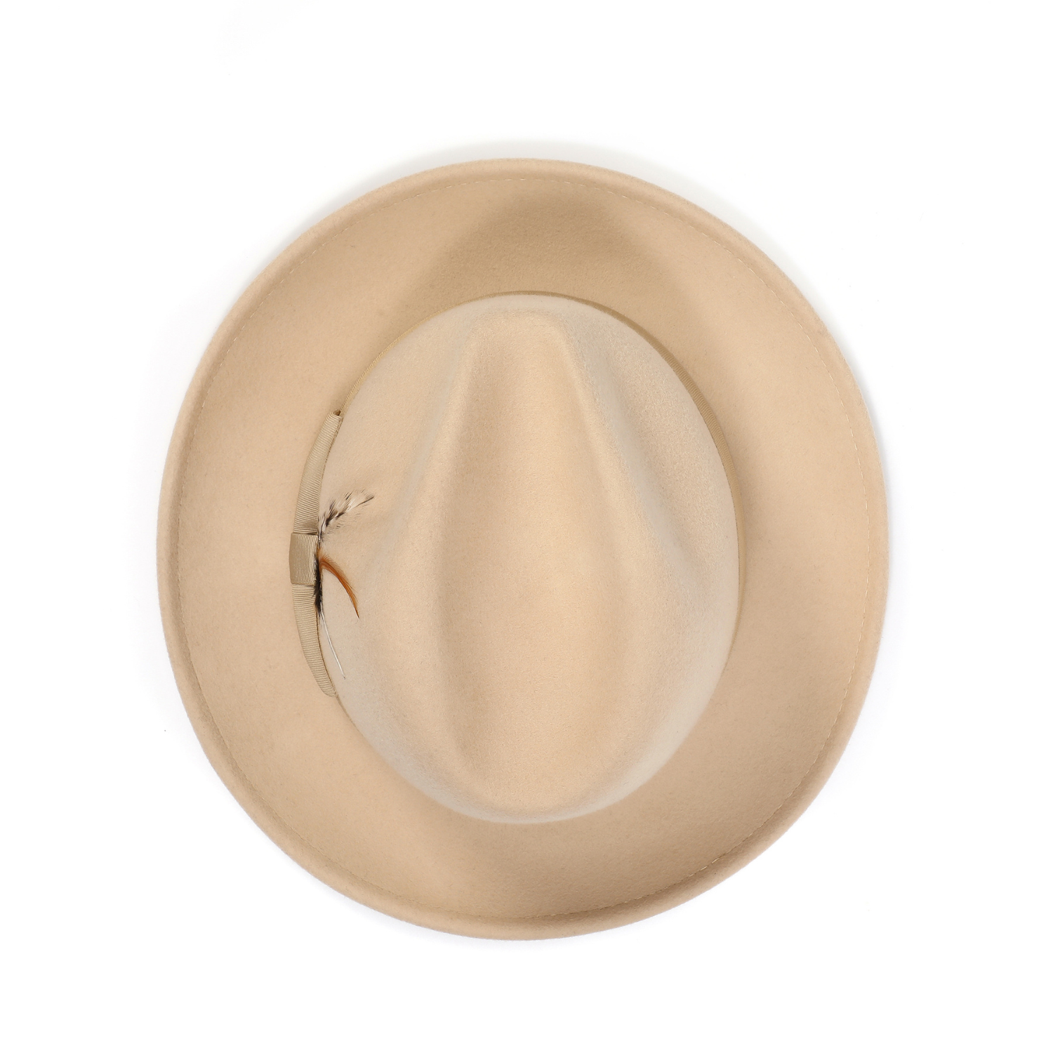 beige wool felt fedora hat crown and brim detail