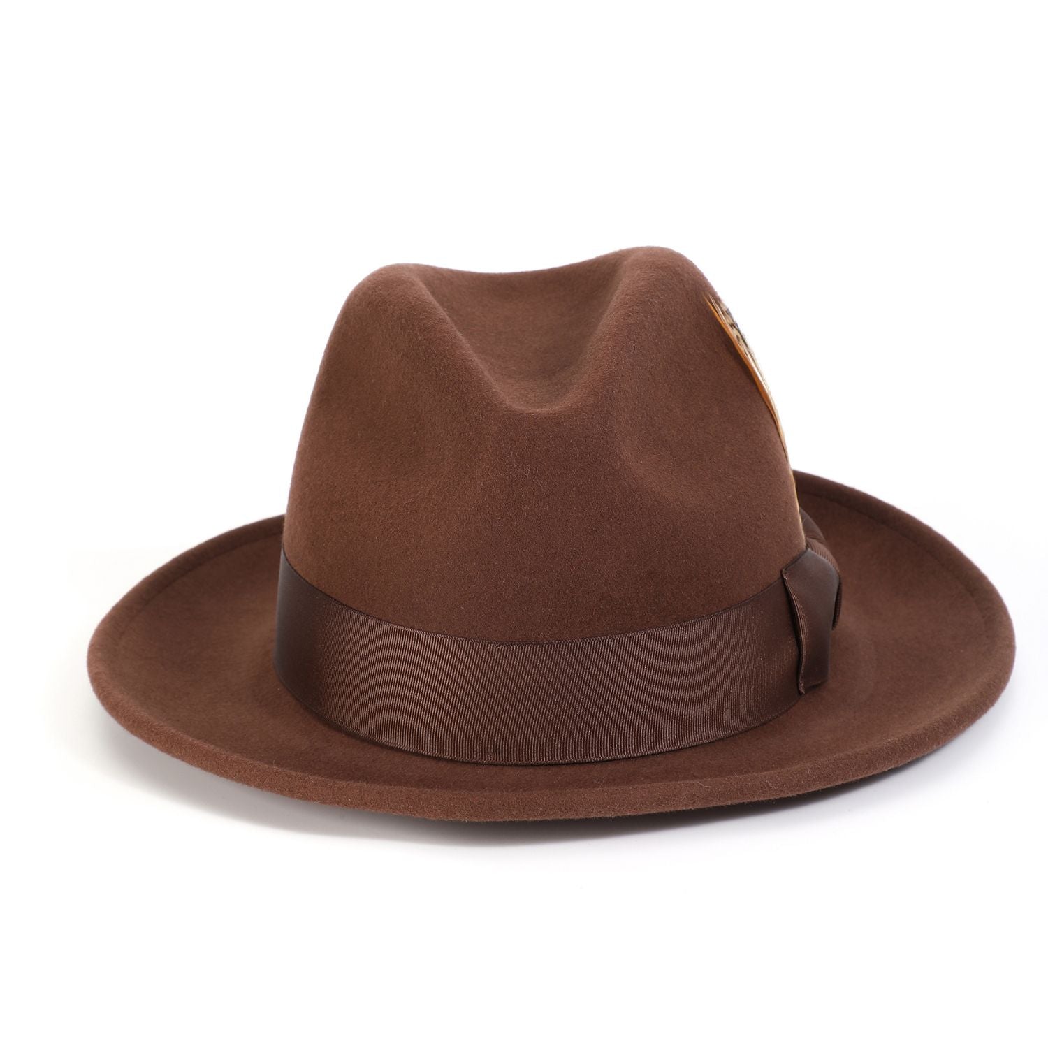 brown wool felt fedora hat crown and brim detail