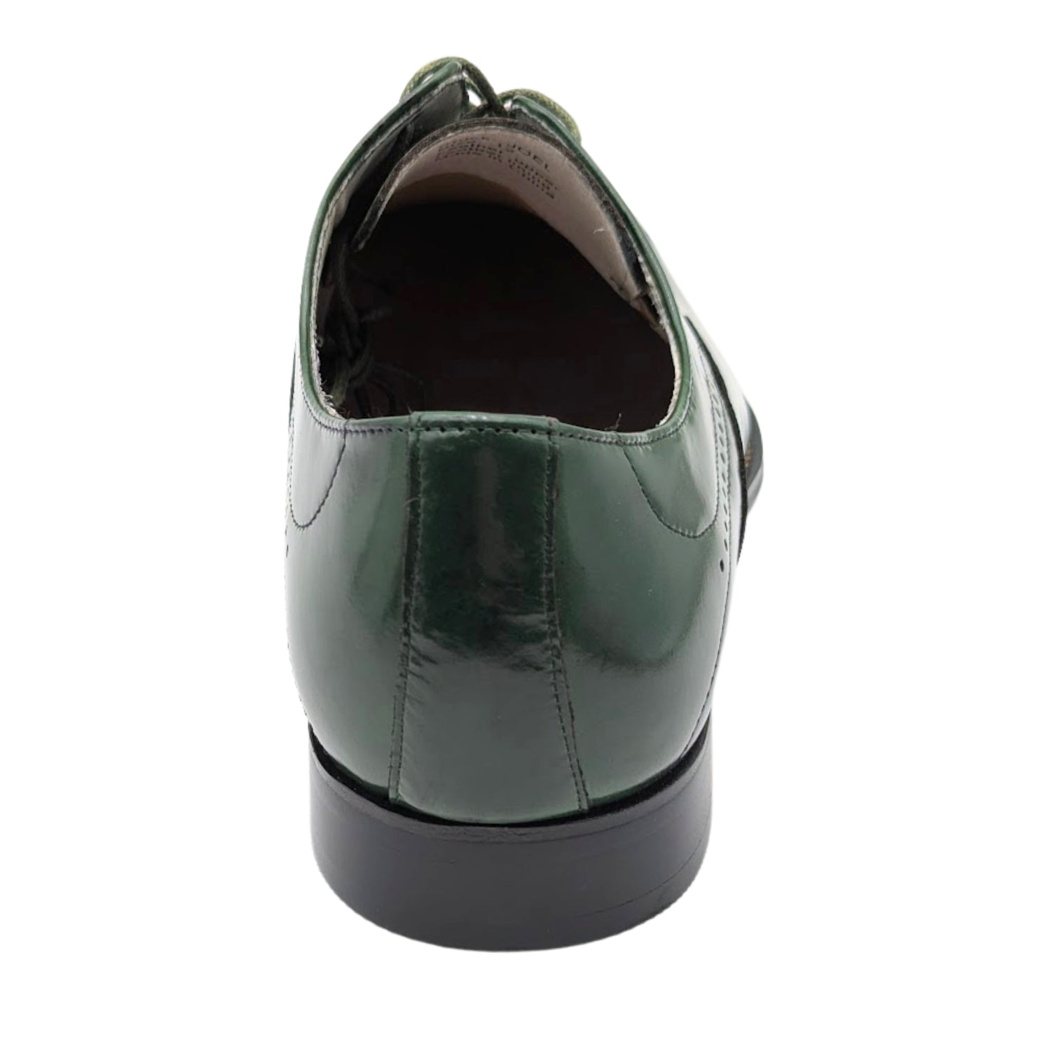 green genuine leather lace-up dress shoe rear view