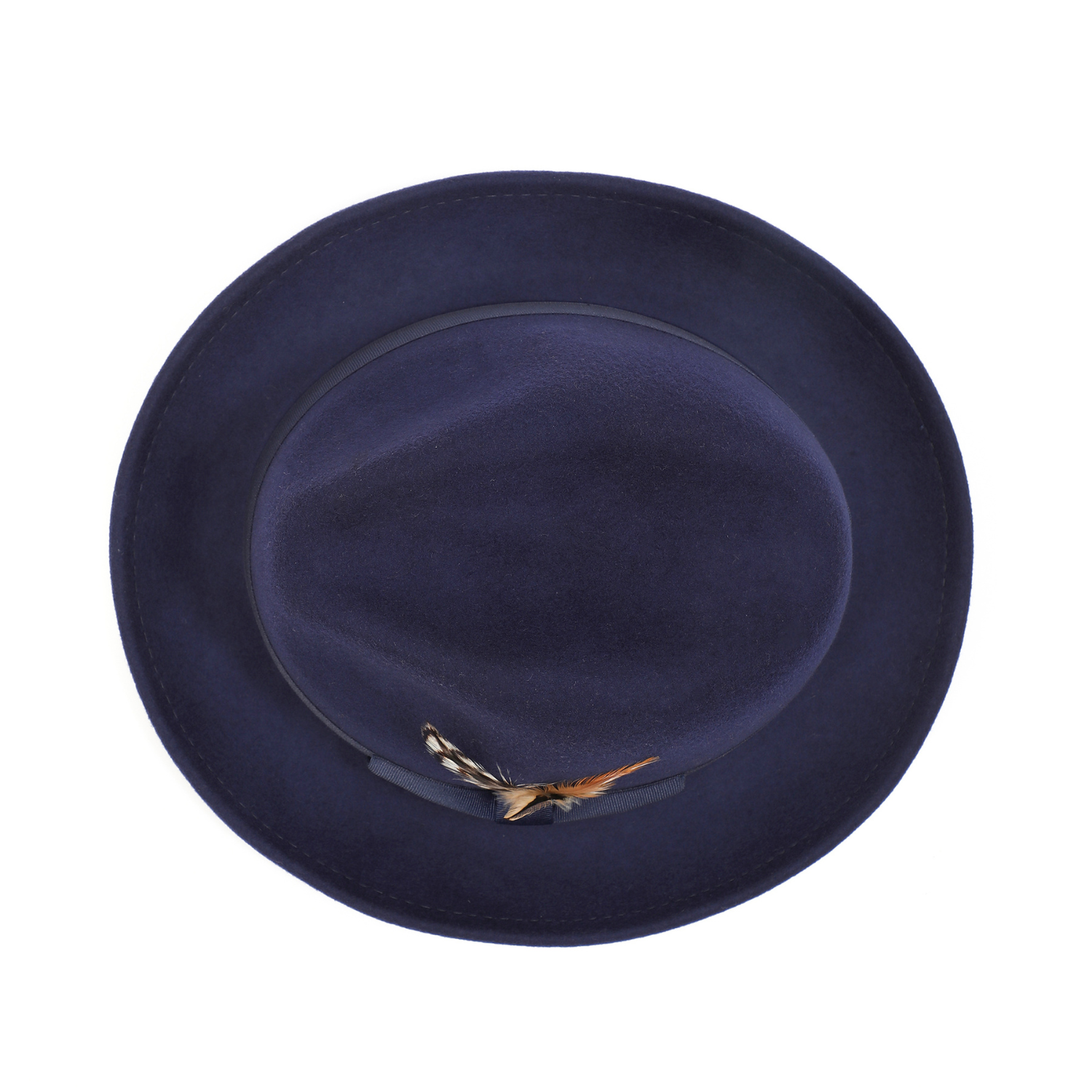 navy wool felt fedora crown and brim detail