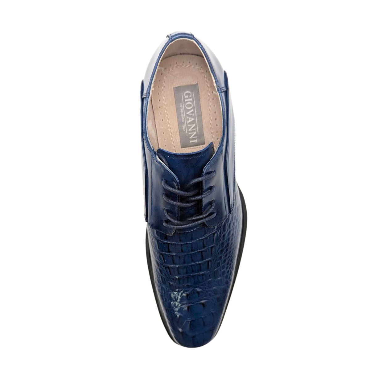 cobalt crocodile inspired leather lace dress shoe top view