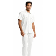 Embroidered Fabric Design in White Short Sleeve Walking Suit