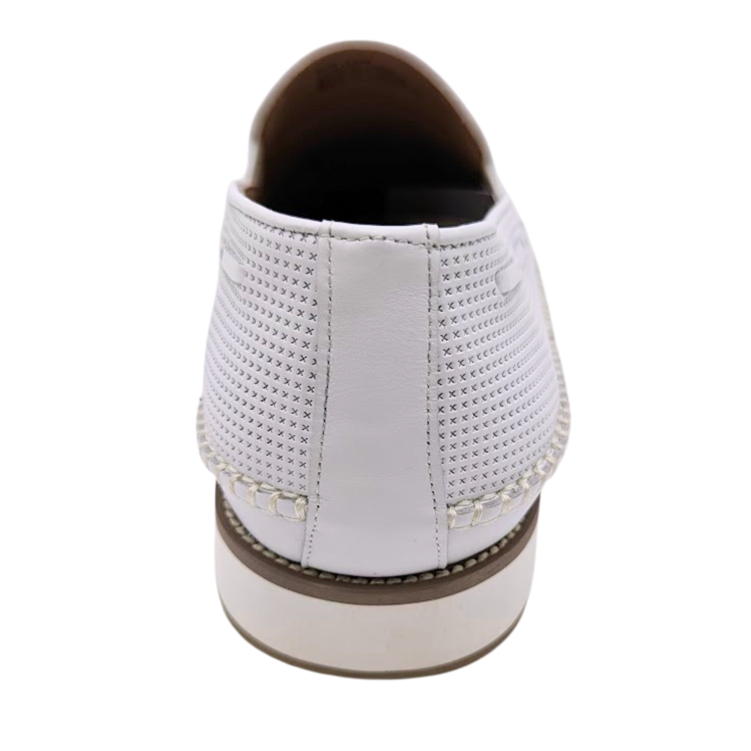 white genuine leather moc toe casual slip-on shoe rear view