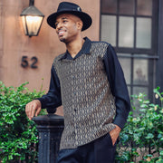 Men’s Black Beige Monochromatic Walking Suit – 2 Piece Long Sleeve Set