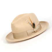 Beige Lightfelt 2 1/2" Wide Brim Wool Felt Pinch Crown Fedora Hat by Montique