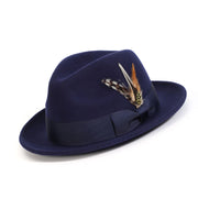 Navy 2" Snap Brim Crushable Wool Felt Pinch Crown Fedora Hat by Montique