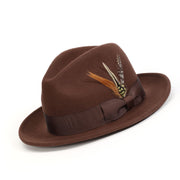 Brown Lightfelt 2 1/2" Wide Brim Wool Felt Pinch Crown Fedora Hat by Montique