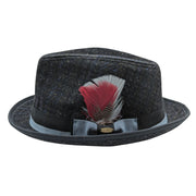 Navy Scala Tweed Wool Blend Fedora Hat - 1 3/4 Inch Brim