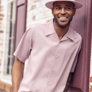 Mauve Linen Feel Short Sleeve Walking Suit Set by Montique
