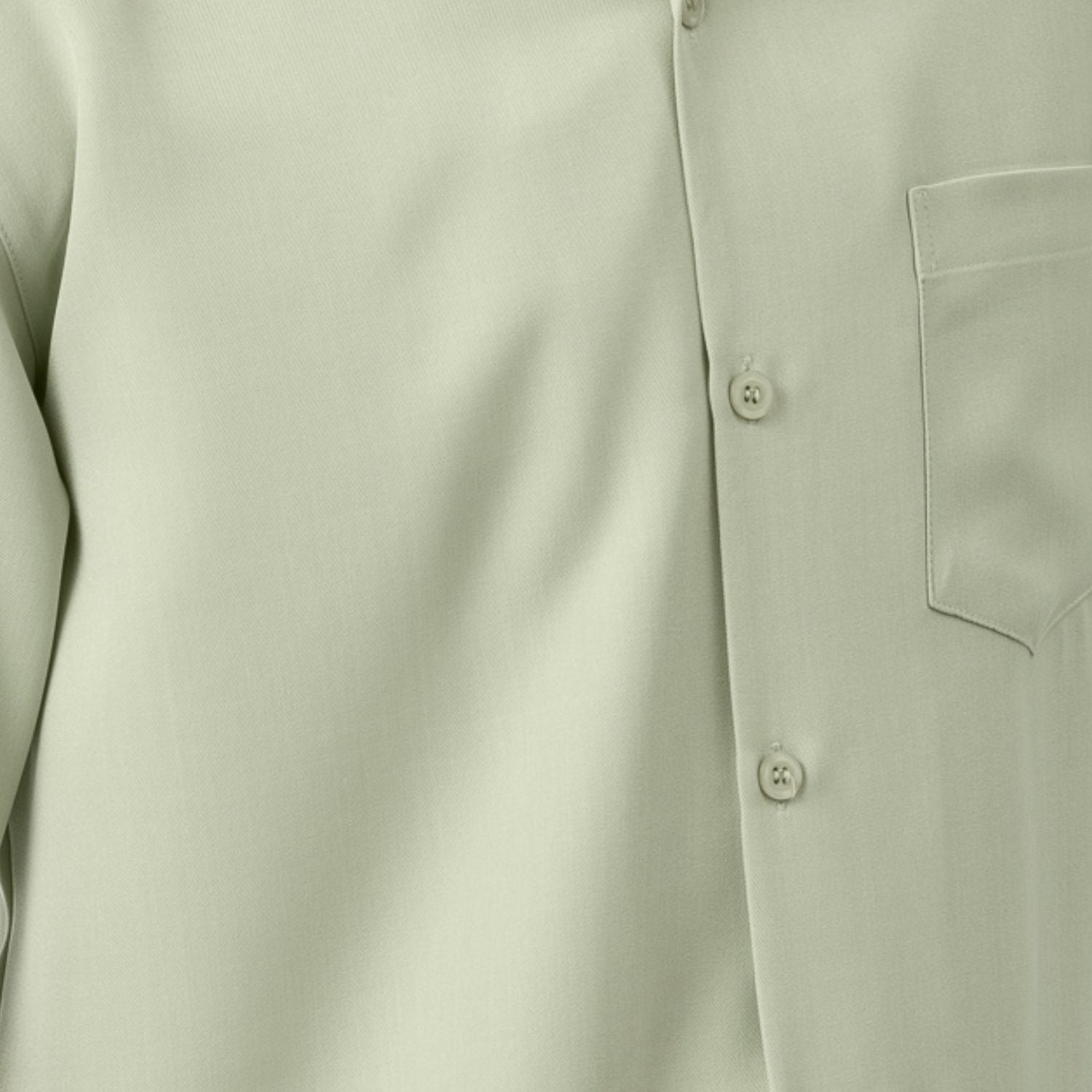 Close-up of mint solid walking suit shirt showing the open collar and clean button-front design.
