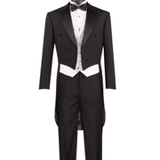 Men’s 3-Piece Tailcoat Tuxedo with Vest and Pleated Pants - Black