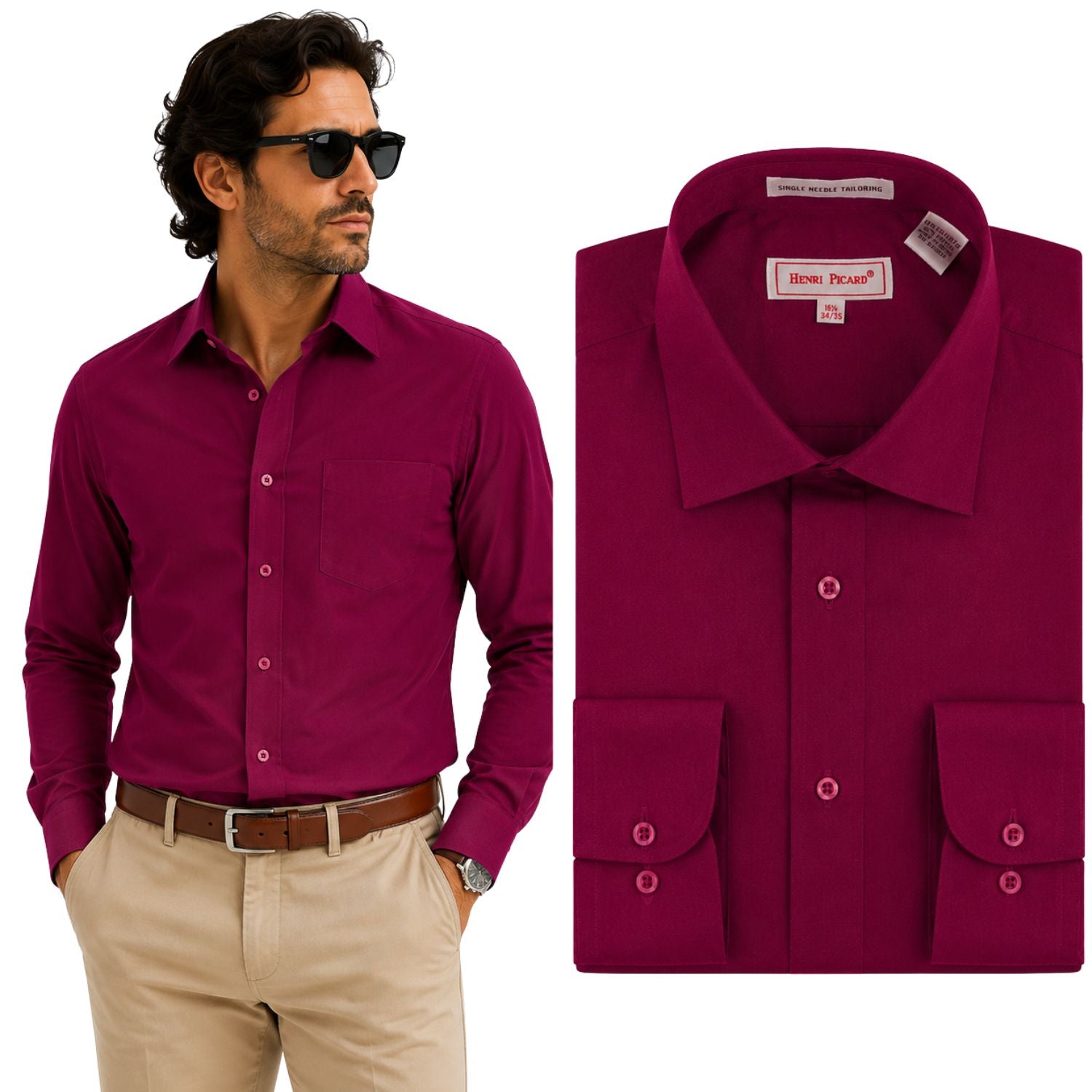 wine long sleeve button up shirt front view