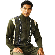 Men's Suede Embroidered Full-Zip Sweater - Olive
