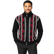 Men's Diamond Suede Front Zip Sweater - Black/Red