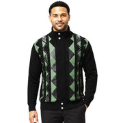 Men's Diamond Suede Front Zip Sweater - Black/Green