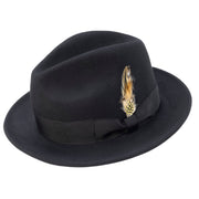 Black Lightfelt 2 1/2" Wide Brim Wool Felt Pinch Crown Fedora Hat by Montique