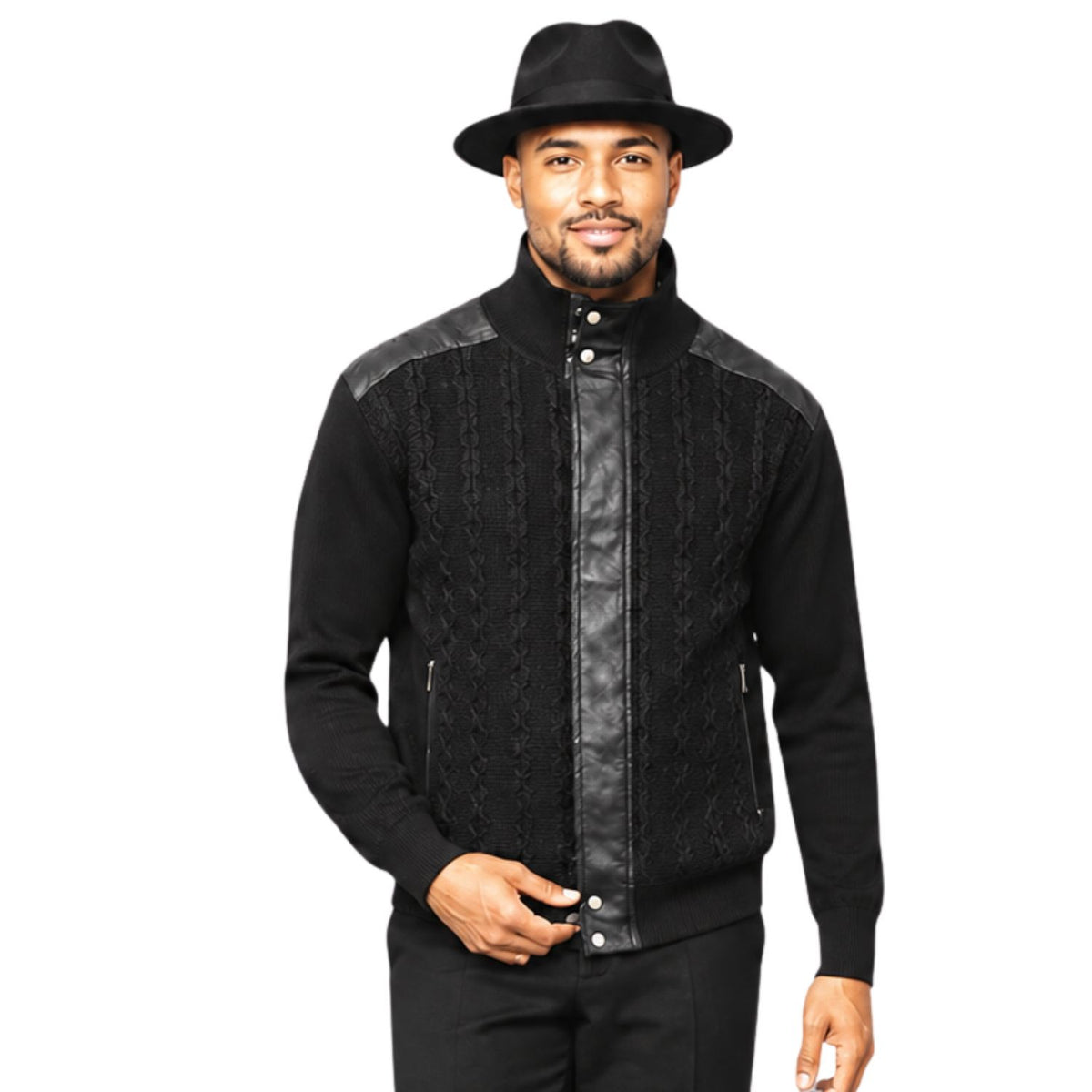 SilverSilk 31022 black tonal suede front full-zip sweater
