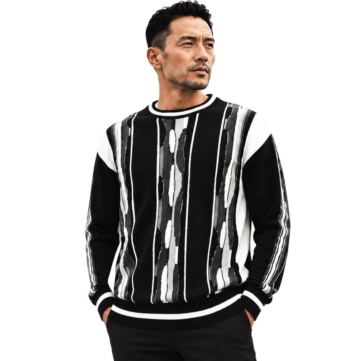 Stacy Adams 32028 black pu trimmed crewneck sweater