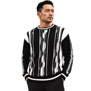 Men's PU Trimmed Fancy Crewneck Sweater - Black by Stacy Adams