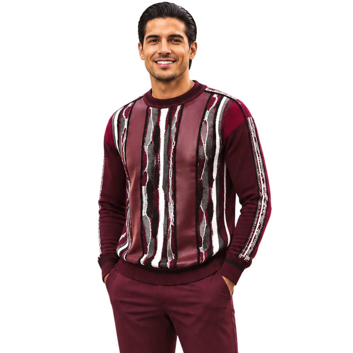 Stacy Adams 32028 fig pu trimmed crewneck sweater