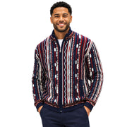 Men's Mock Neck Full-Zip Textured Sweater - Navy by SilverSilk
