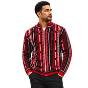 Men's Mock Neck Full-Zip Textured Sweater - Red by SilverSilk