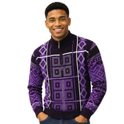 Men's Quarter-Zip Mock Neck Geometric Sweater - Purple by Stacy Adams
